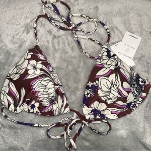 Floral Bikini Top with Purple and Brown Accents